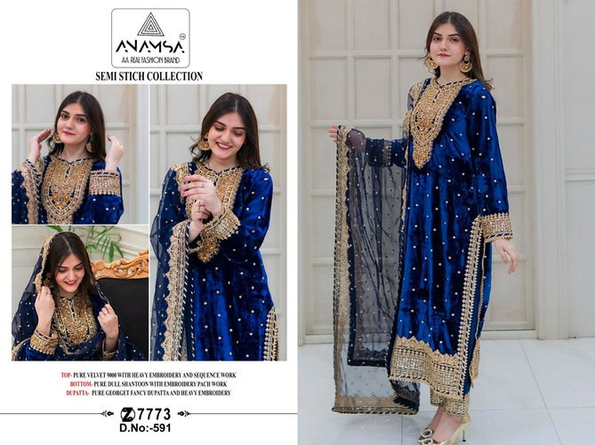 Anamsa 591 Velvet Embroidery Pakistani Suit Wholesale Market In Surat